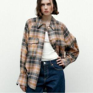 ZARA OVERSIZED PLAID SHACKET BUTTON DOWN OVER SHIRT SIZE XS